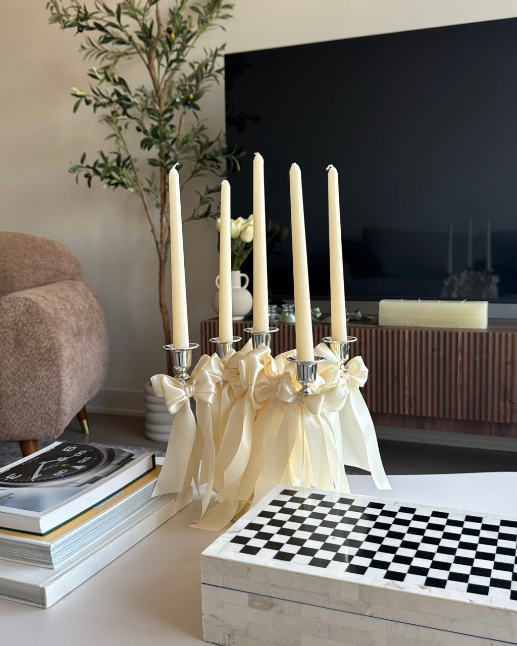 5-Arm Satin Bow Candelabra