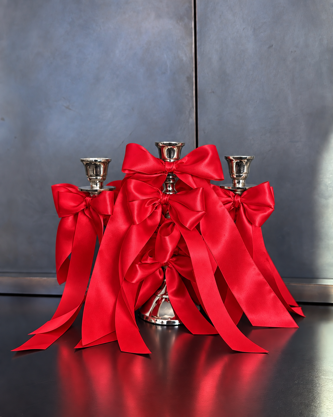 3-Arm Satin Bow Candelabra