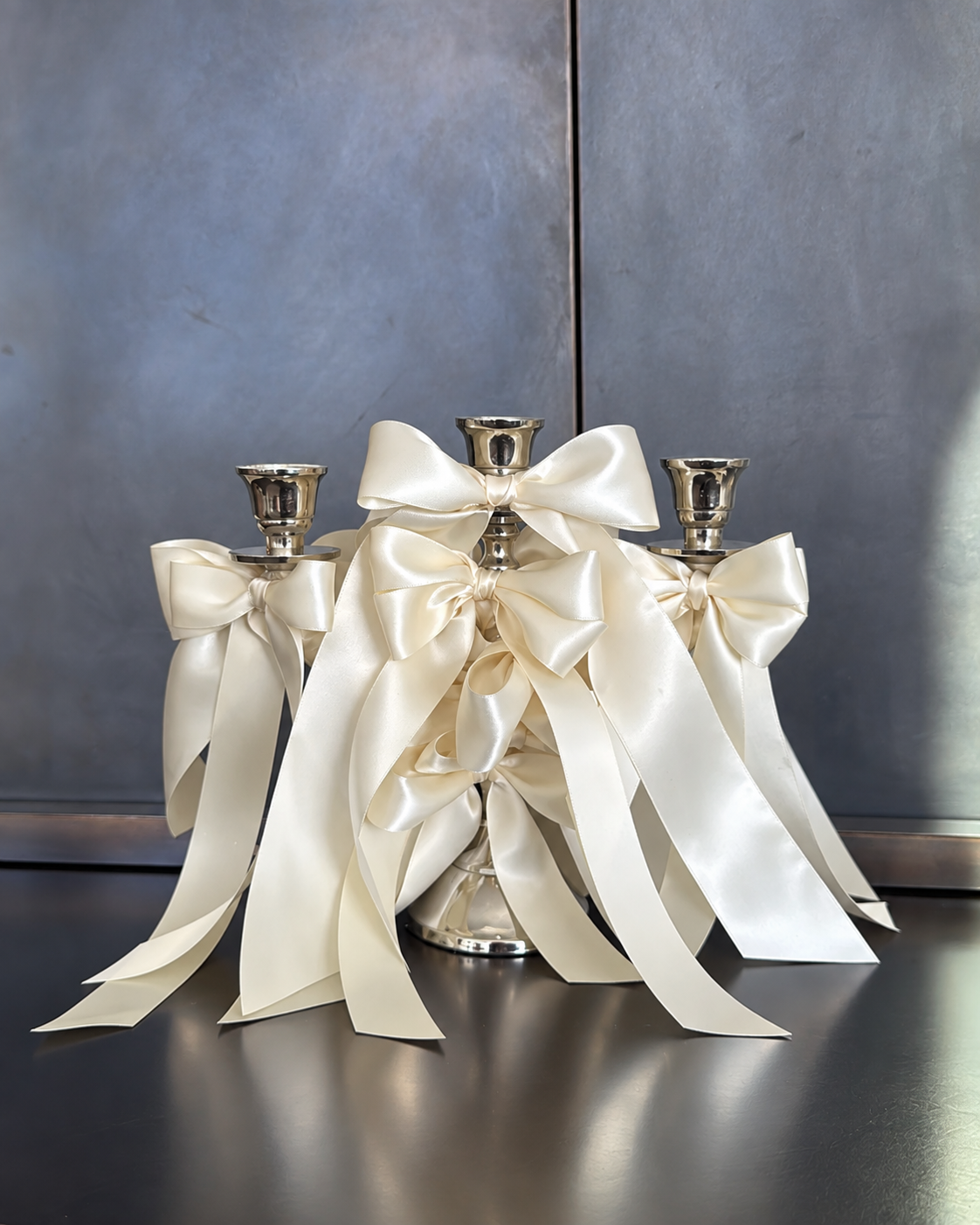 3-Arm Satin Bow Candelabra