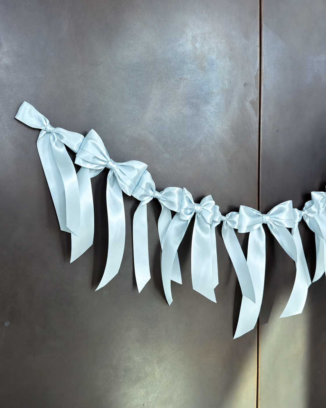 Satin Bow Garland — Linen Blue