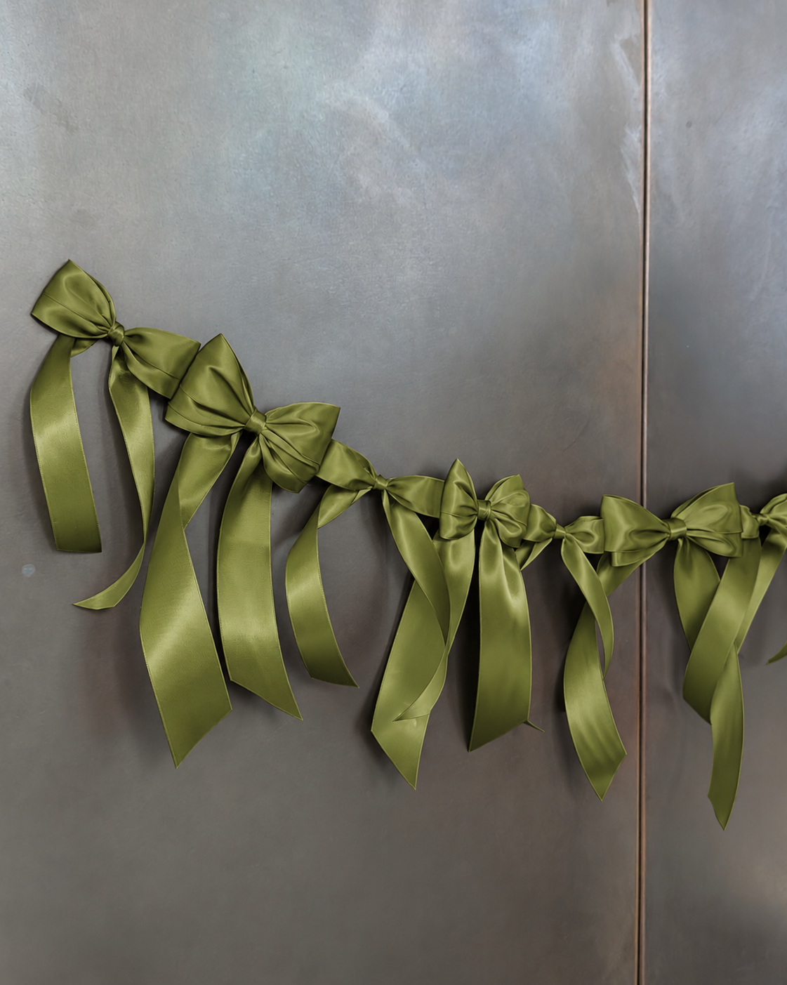 Satin Bow Garland — Olive Green