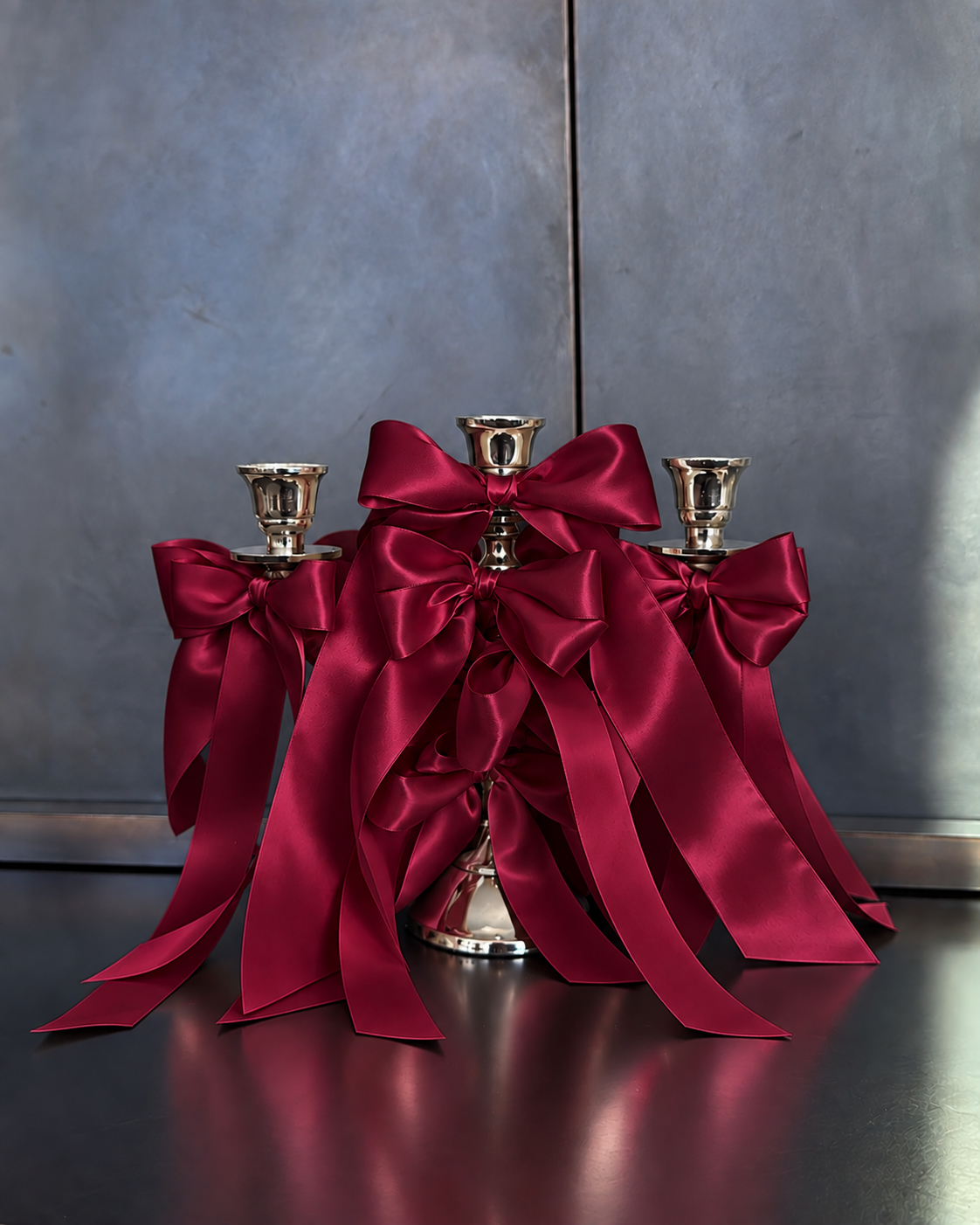 3-Arm Satin Bow Candelabra
