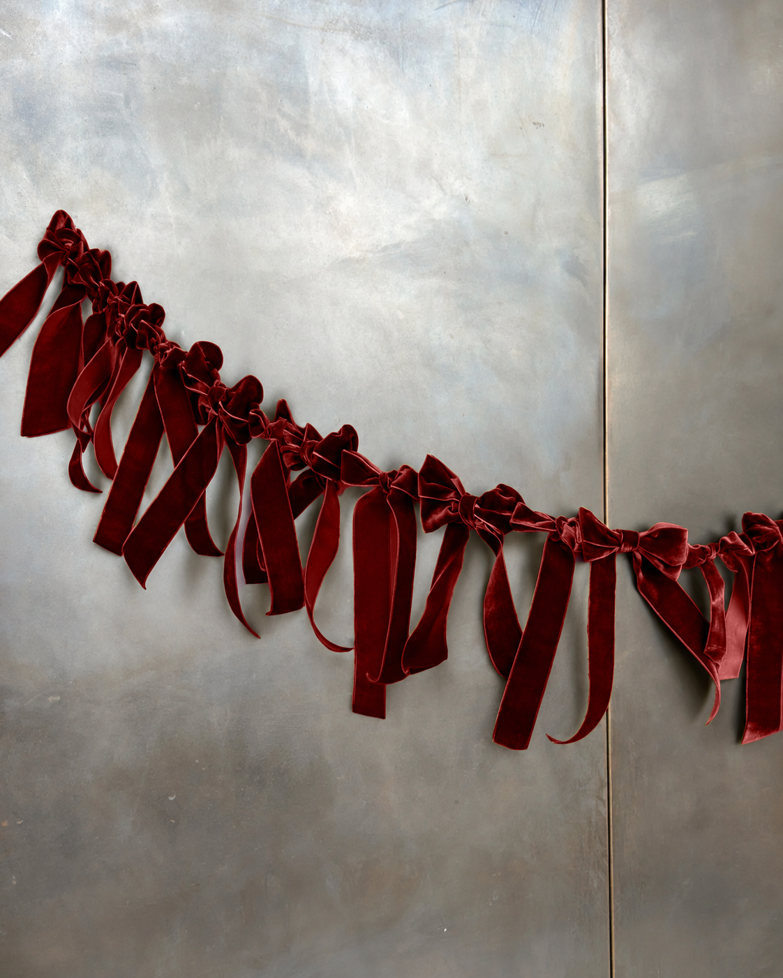Velvet Bow Garland — Wine Red